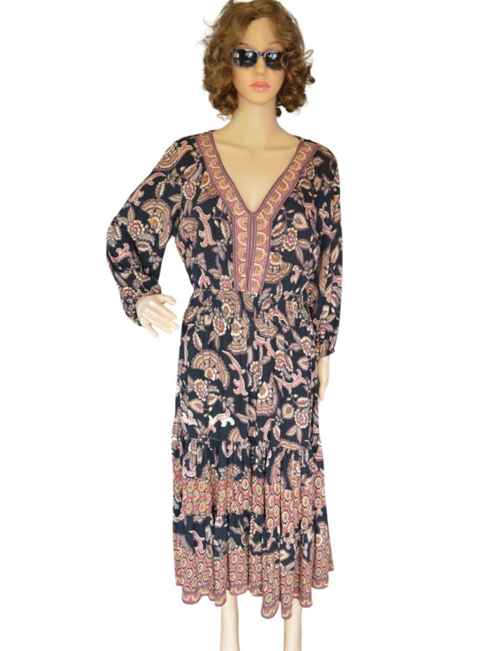 Back In the Saddle Brown Floral Boho Western Prairie Midi Dress Women's Size M